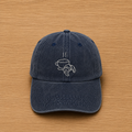 Dark blue cap with hand-embroidered coffee and croissant
