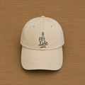 Beige cap with hand-embroidered wine and cheese